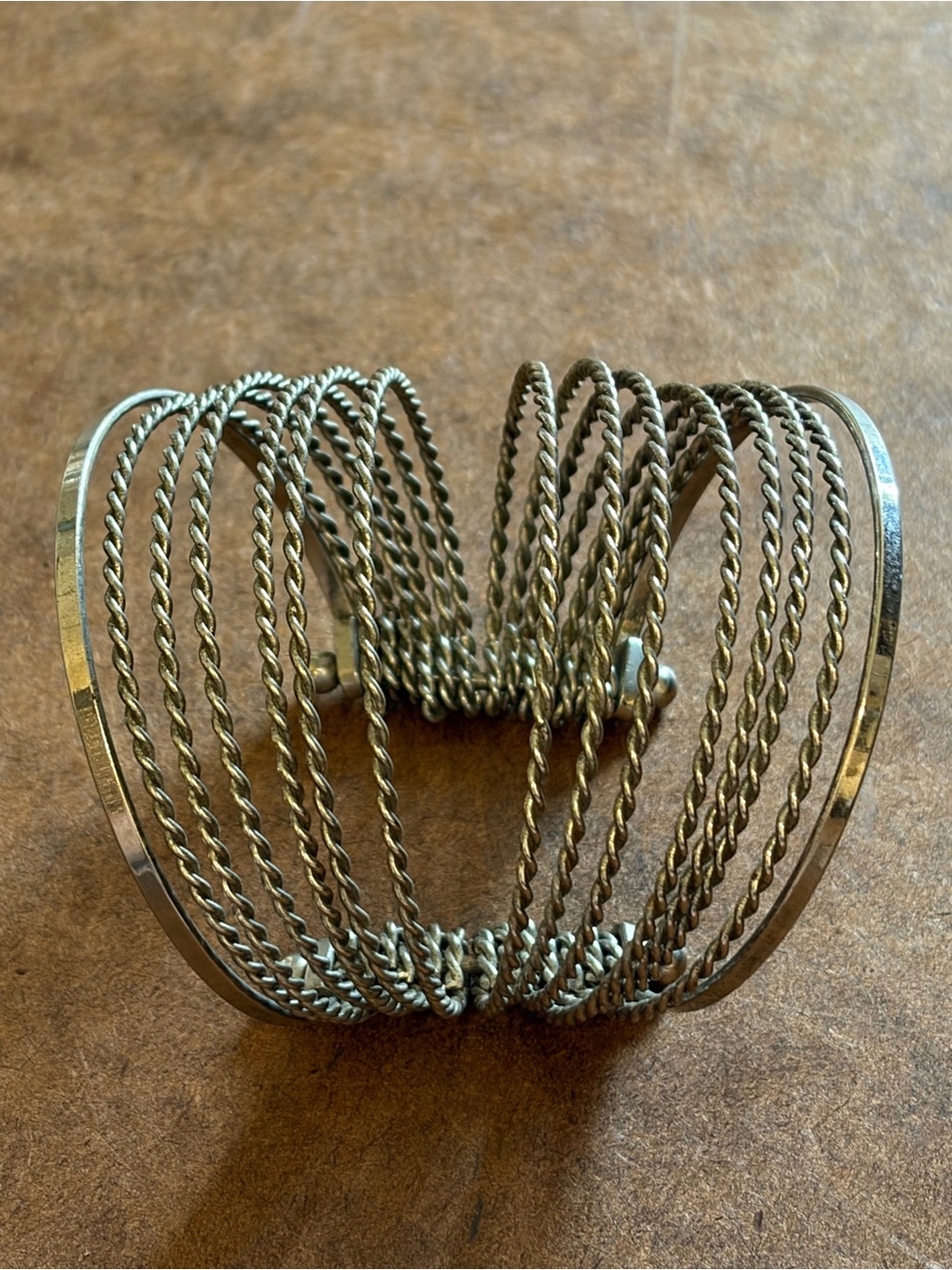 Vintage Sterling Silver 925- 15 band Twisted Wire Silver-Tone Cuff Bracelet